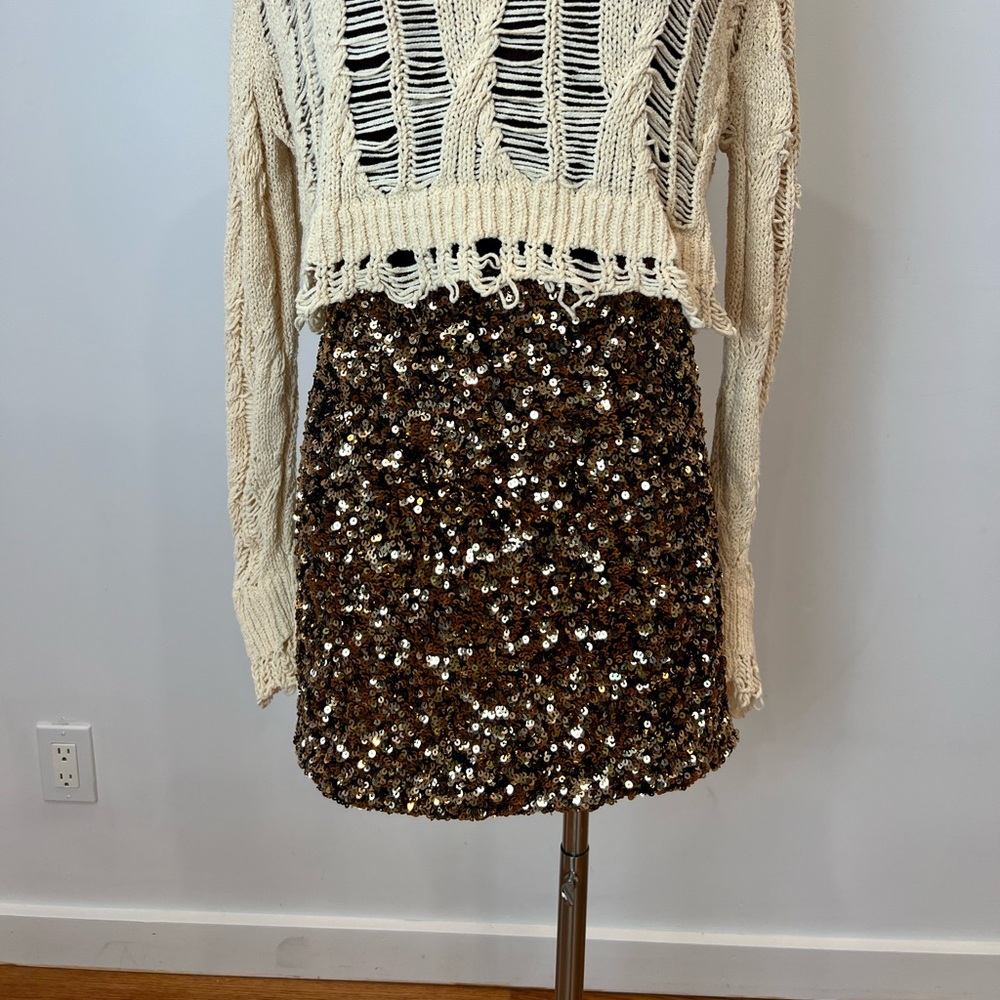 Zara Metallic Gold Sequin Mini Skirt